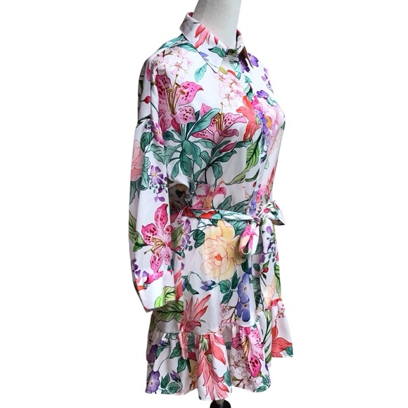 Zara Floral Ruffled Mini Shirt Dress Bloggers Fave - Picture 7 of 12